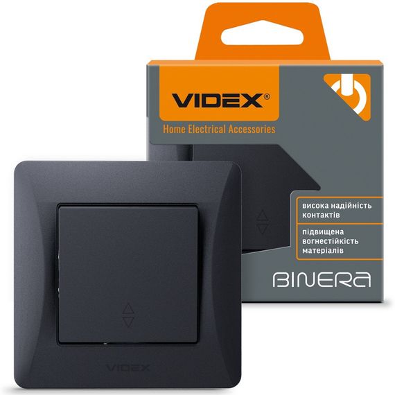 Проходной выключатель с повышенной огнеупорностью VIDEX BINERA VF-BNSW1P-BG черный графит | Зображення 1
