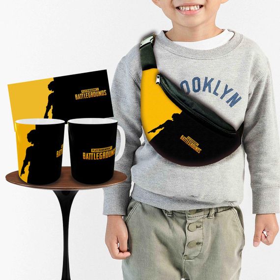 Набір: дитяча сумка-бананка+кружка Пабг «PUBG» 32х15см, бананка для хлопчика через плече на подарунок (00941)