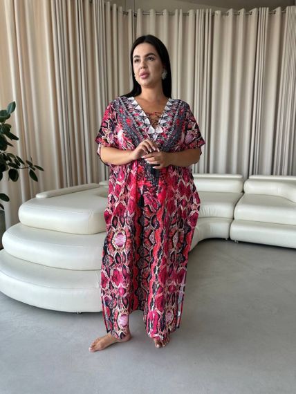 Легка максі сукня-туніка рожева PLUS SIZE для відпочинку