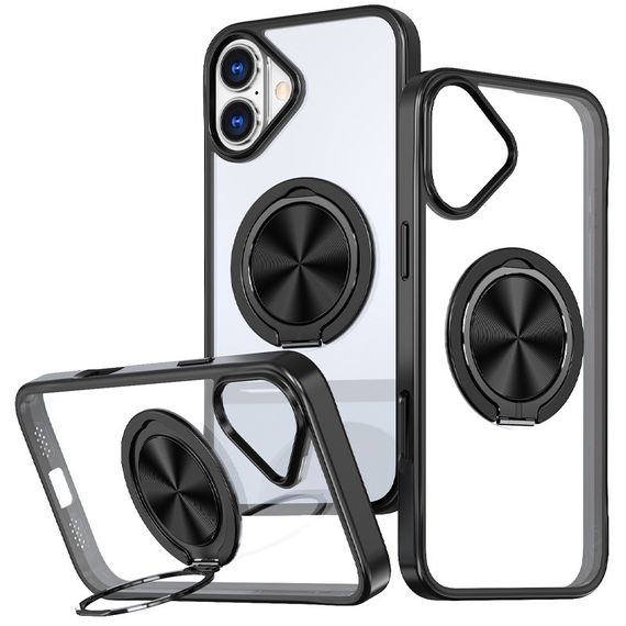 TPU+PC чохол Metal Ring with MagSafe для Apple iPhone 16 (6.1") Чорний