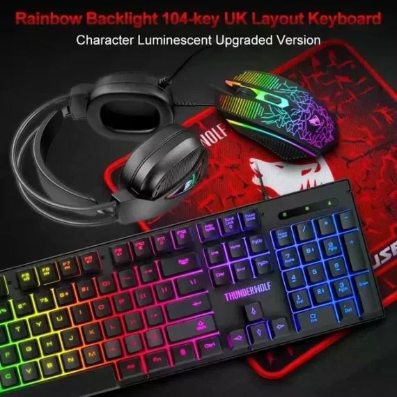 Ігровий комплект Gaming Combo 4-in-1 T-Wolf TF-400 чорний • Геймерський набір клавіатура, миша, навушники та килимок для ПК | Зображення 2