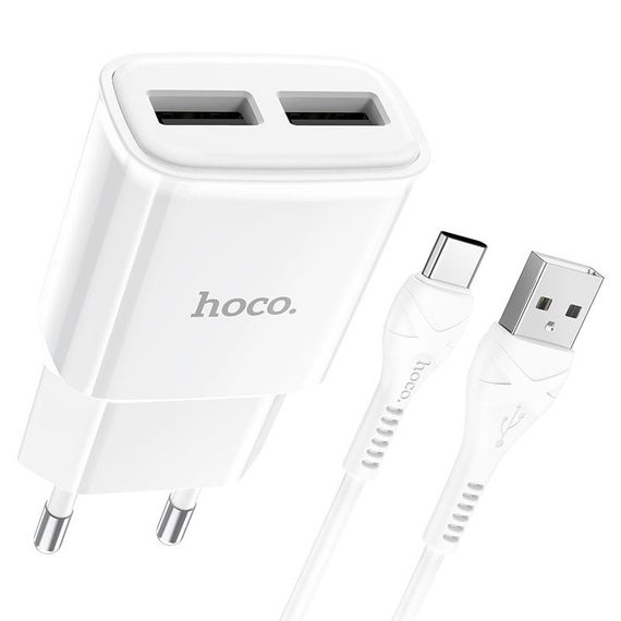 СЗУ Hoco C88A Star round 2.4A (2USB-A) + кабель USB to Type-C Белый | Зображення 1