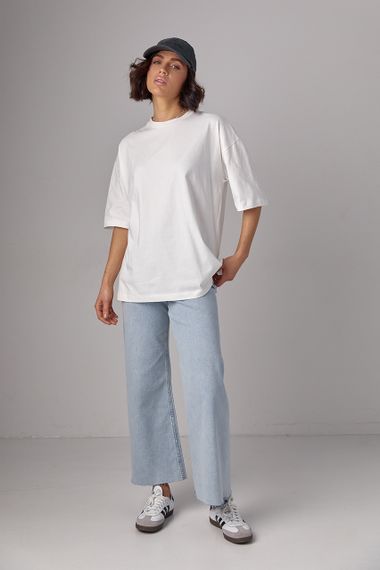 Базовая однотонная футболка oversize - молочный цвет, S (есть размеры) | Зображення 2