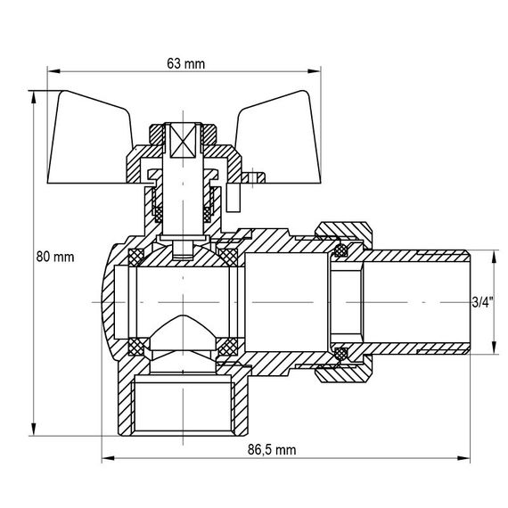 Кран с американкой 3/4" (Koer KR.228) угловой (KR0018) | Зображення 1