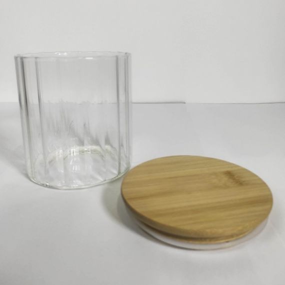 Емкость стеклянная с деревянной крышкой (круглая полосатая) VT-7607 Vittora 700 мл | Зображення 3