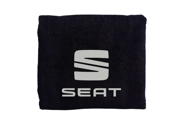 Полотенце с вышивкой махровое банное 70*140 черный автомобилисту Сеат Seat  00451