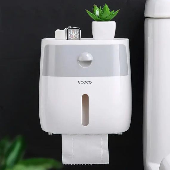 Держатель туалетной бумаги Ecoco настенный с полкой для телефона - White Grey | Зображення 5