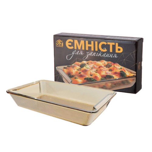 Ємність для запікання 2л 33*20*6см прямокутна з ручками скло 50022-02 S&T