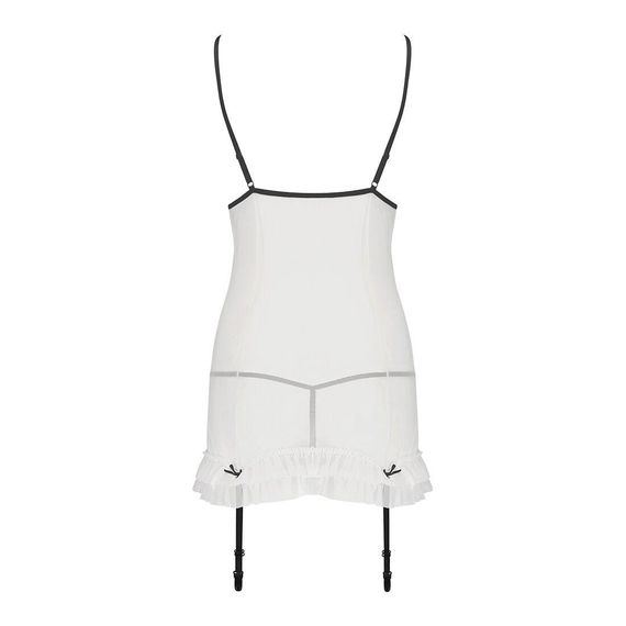 Сорочка прозора з пажами ORIHIME CHEMISE white S/M - Passion, трусики, стрепи | Зображення 3