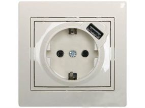MIRA крем Розетка внутрішня +USB із заземленням Лезард