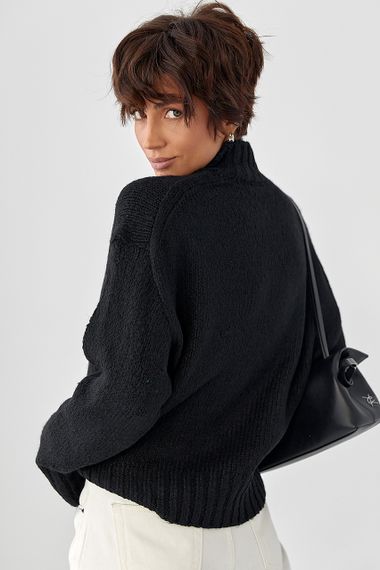 Однотонний в'язаний светр вільного фасону - чорний цвет, ONE SIZE (є розміри) | Зображення 1