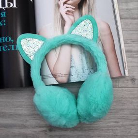 Навушники теплі з котячими вушками М'ятний One Size (407)