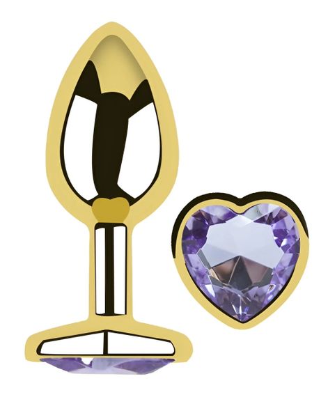 Анальна пробка EGZO Gold Heart Plug Amethyst M з кристалом аметисту Sex Aura