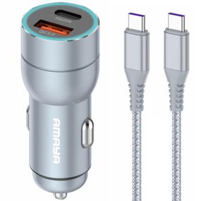 АЗП Amaya ACC-CC08 PD20W+QC3.0  total 43W (1USB-A/1C) + кабель Type-C to Type-C Gray