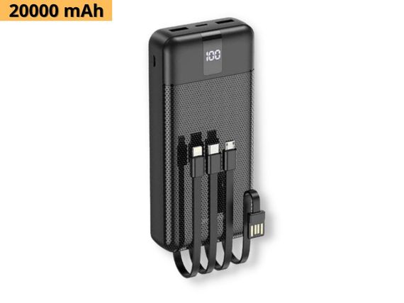 Павербанк зовнішній акумулятор XPRO BJ20A 20000mAh з кабелями і індикацією зарядки чорний (32439-01) | Зображення 1