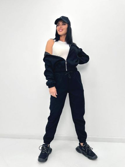 Женский спортивный вельветовый костюм демисезонный на молнии GF07953 цвет черный, размер 46/48 | Зображення 1