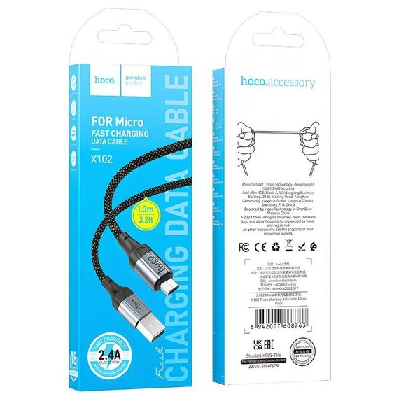 Дата кабель Hoco X102 Fresh USB to MicroUSB (1m) Black | Зображення 5
