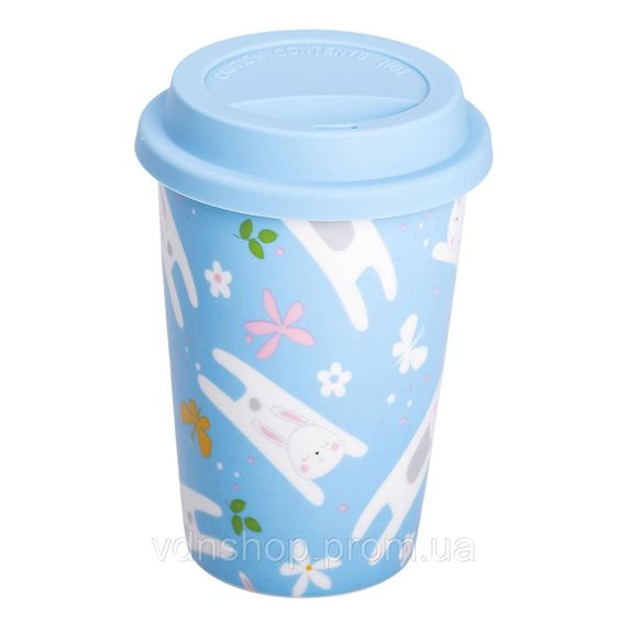 Порцелянаовий стакан із силіконовою кришкою та отвором для трубочки 420 мл Блакитний RX-N240546BL | Зображення 1