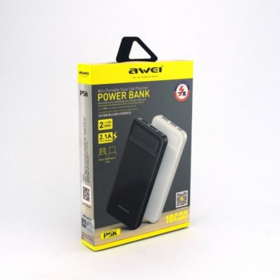 Power Bank Awei P5K 10000 mah Портативное зарядное УМБ MQ-227 2xUSB черный | Зображення 2