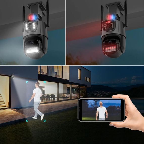 Вулична охоронна WIFI камера відеоспостереження 8MP, з сиреною Dual Lens / Поворотна IP відеокамера з віддаленим доступом | Зображення 9