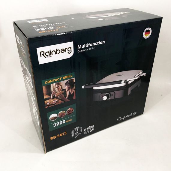 Гриль двухсторонний контактный Rainberg RB-5413 3200Вт, MX-215 Бутербродница мультипекарь | Зображення 3