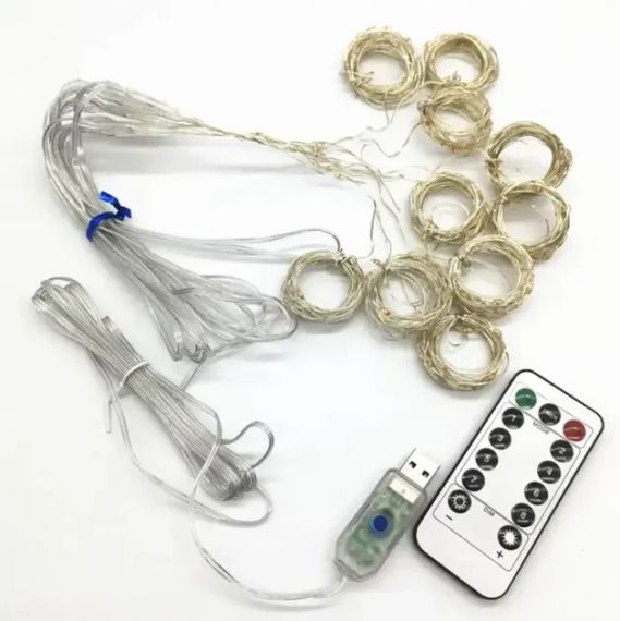 Светодиодная гирлянда штора роса на проволоке 3х2 м 200 LED пульт + USB Синий | Зображення 3