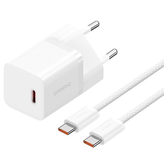 МЗП Baseus GaN5 Fast Charger (mini) 30W (1USB-C) + кабель Type-C to Type-C (P10110902) Moon White