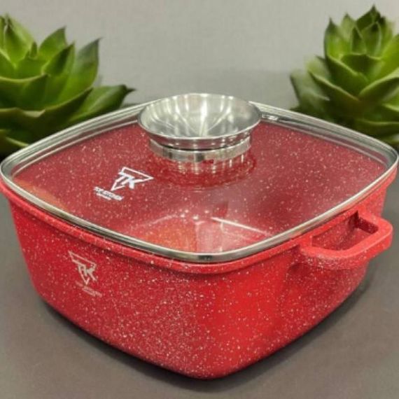 Кастрюля со стеклянной  крышкой и гранитным антипригарным покрытием 4,5л 24см Top Kitchen ТК-00055 Красная