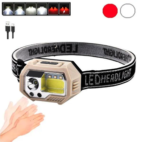 Потужний налобний ліхтар SH-S9 із сенсорним керуванням, XPE+COB+3SMD, білий і червоний, ЗП Type C