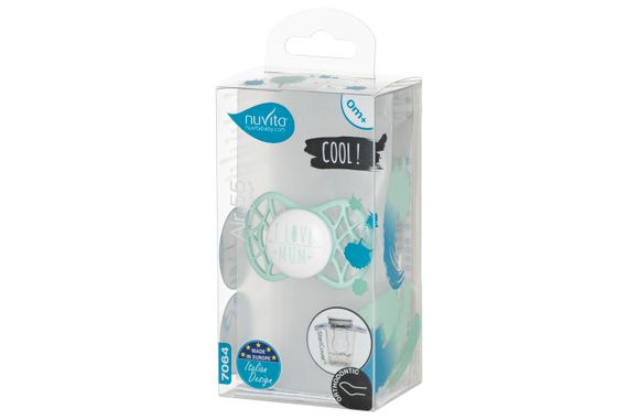 Пустышка ортодонтическая Nuvita NV7064 Air55 Cool 0m+&quot;I LOVE MUM&quot; мятная (NV7064SG) | Зображення 2