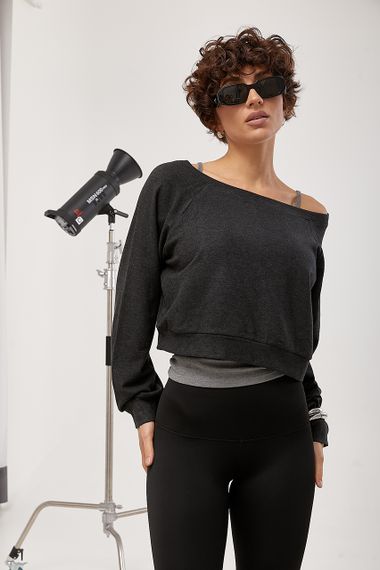 Вільна кофтинка у комлекті з майкою - темно-сірий цвет, ONE SIZE (є розміри) | Зображення 4