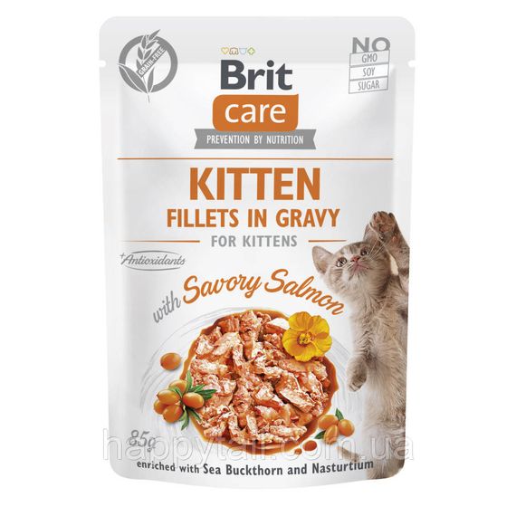 Корм влажный Brit Care Fillets in Gravy Savory Salmon Kitten д/кошеньки филе в соусе с лососем 85 г