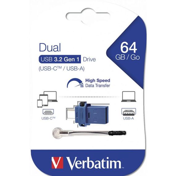 USB флеш накопичувач Verbatim 64GB Dual USB Drive USB 3.0/Type-C (49967) | Зображення 1