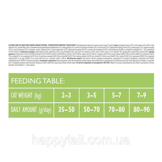 Корм сухой Brit Care Cat Grain Free Senior Weight Control для кошек пожилого возраста с избыточным весом с курицей 2 кг | Зображення 3