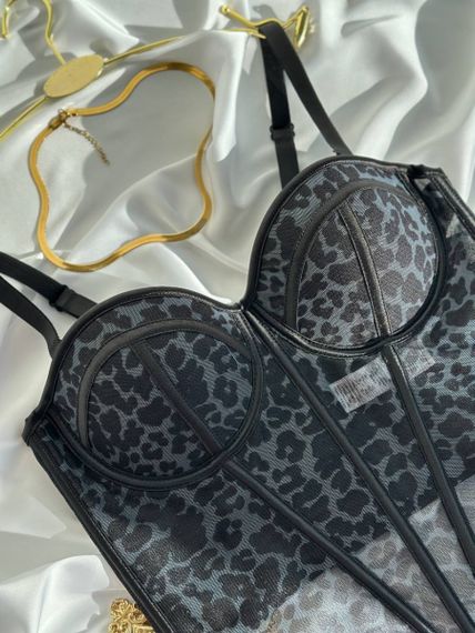 Розкішний трендовий леопардовий корсет з поролоновими чашками | Зображення 1