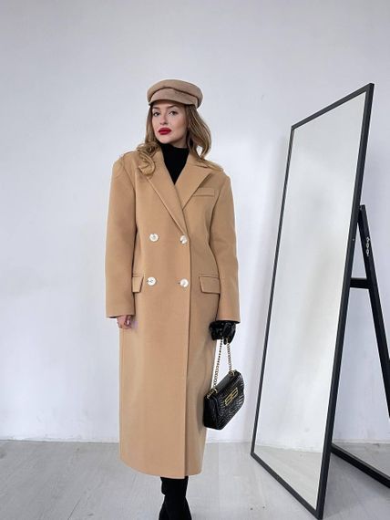 Женское пальто прямого кроя длинное из кашемира цвет бежевый S-M | Зображення 1