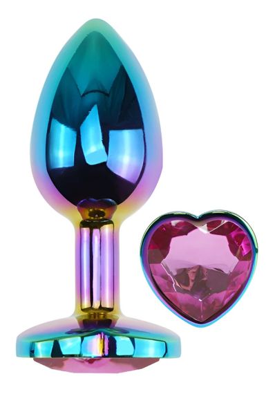 Анальна пробка EGZO Multicolor Heart Plug S з рожевим кристалом, металева, 70 мм Sex Aura | Зображення 1
