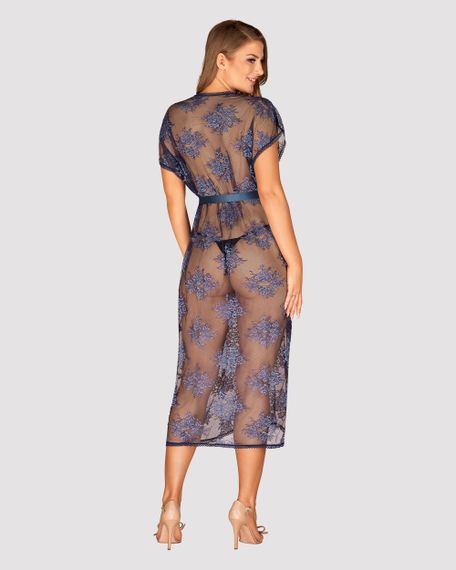Довгий пеньюар Obsessive Flowlace peignoir Синій S/M | Зображення 3