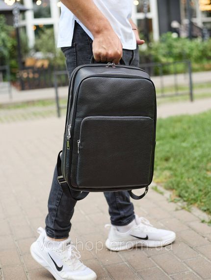 Класичний чоловічий рюкзак зі шкіри 42х30х16, практичний аксесуар для ноутбука та документів, чорний | Зображення 2