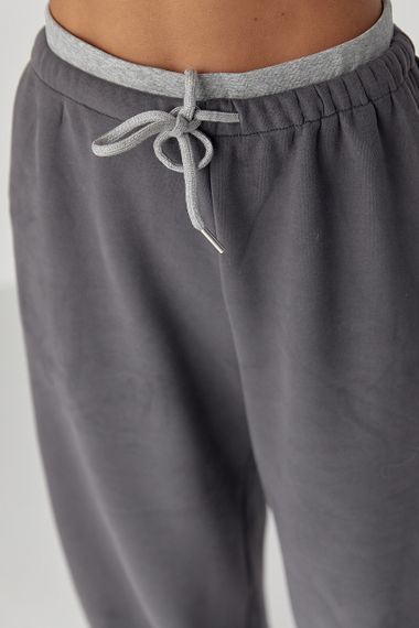 Широкі спортивні штани з начосом - темно-сірий цвет, L (є розміри) | Зображення 3