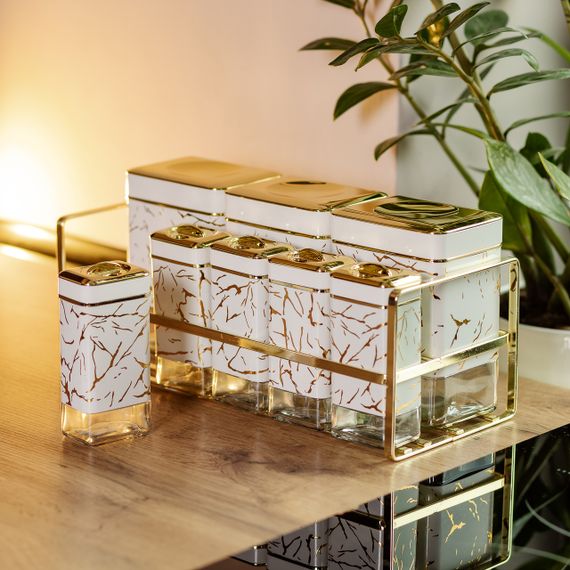 Набор для приправ и специй на подставке 8 штук с крышками Белый HP-1365 | Зображення 4