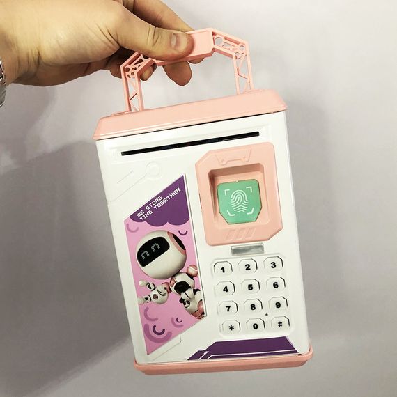 Скарбничка-сейф ROBOT BODYGUARD з кодовим замком відбитком пальця і купюропріємником. BH-596 Колір рожевий | Зображення 5