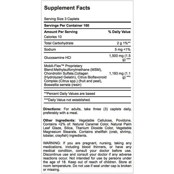 Препарат для суставов и связок Puritan's Pride Double Strength Glucosamine, Chondroitin & MSM 480 Caplets | Зображення 1