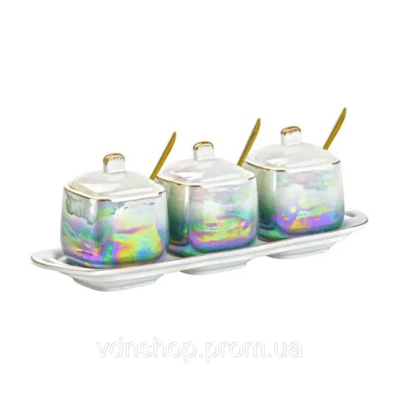 Набір для спецій порцелянаовий на підставці з ложками 3 шт по 300 мл HP6178 | Зображення 1