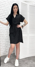 Женское летнее платье в горошек с коротким рукавом GF509250 размер 42/44, цвет черный