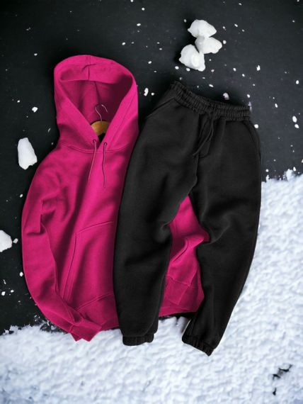 Женский теплый спортивный костюм на флисе DA2455 размер XL цвет розово-черный
