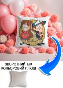 Подушка плюшева Мерч Крафт Дизайн з принтом Граввіті Фолз 2 сірий плюш квадратна 33х33 см