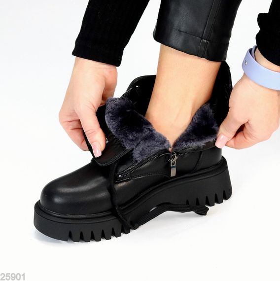 Чорні зимові черевики натуральна шкіра сучасний дизайн | Зображення 9
