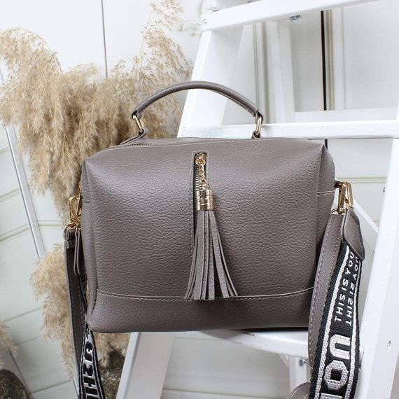 Сумка саквояж через плече крос-боді 2 відділення тканинний ремінь Капучино