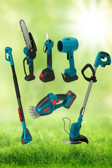 Аккумуляторный универсальный садовый набор 6 в 1 / Секатор / Мини-пила / Триммер / Воздуходувка / Удлинитель / Кусторез
